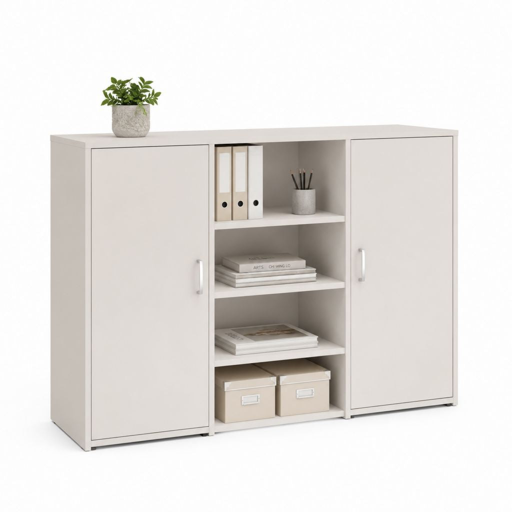 Armadio ufficio con ante e vani a giorno bianco in pannello truciolare rettangolare 160 x 40 x 120 cm