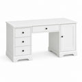 Scrivania tradizionale bianca in MDF rettangolare con 4 cassetti e anta 140 x 60 x 75 cm