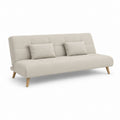 Divano letto 3 posti beige in poliestere con gambe in pino massello 210 x 86 x 85 cm