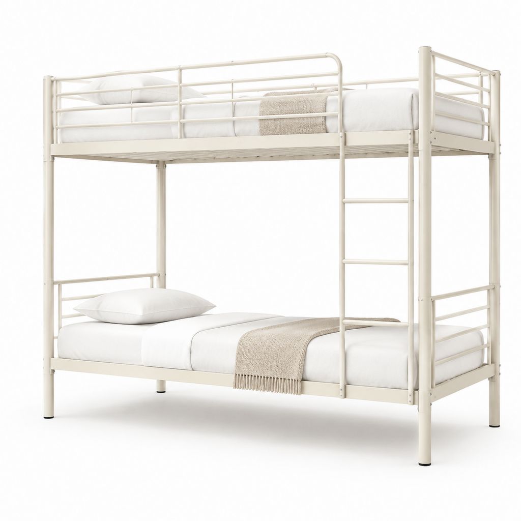 Letto a castello singolo bianco in acciaio 90 x 200 cm con scala integrata