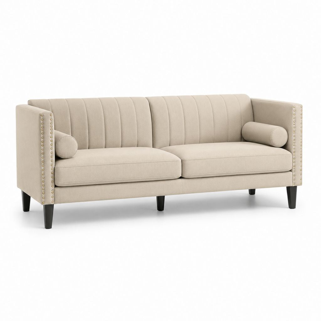 Divano 3 posti beige in poliestere con braccioli rettangolare 210 x 88 x 86 cm