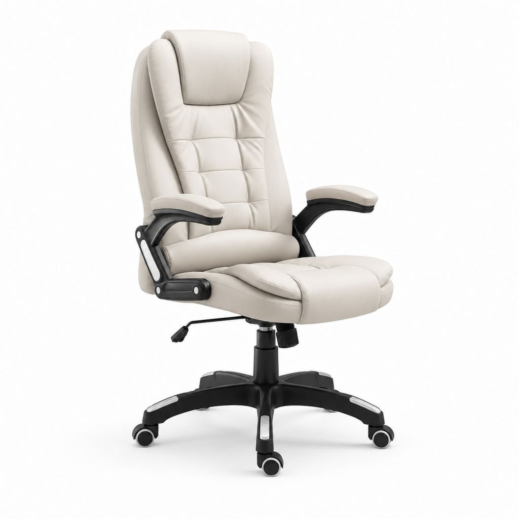 Sedia da ufficio direzionale reclinabile beige in pelle PU con schienale alto 65 x 70 x 118-128 cm