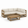 Set divano angolare da giardino con tavolino beige in legno massello di acacia 200 x 200 cm