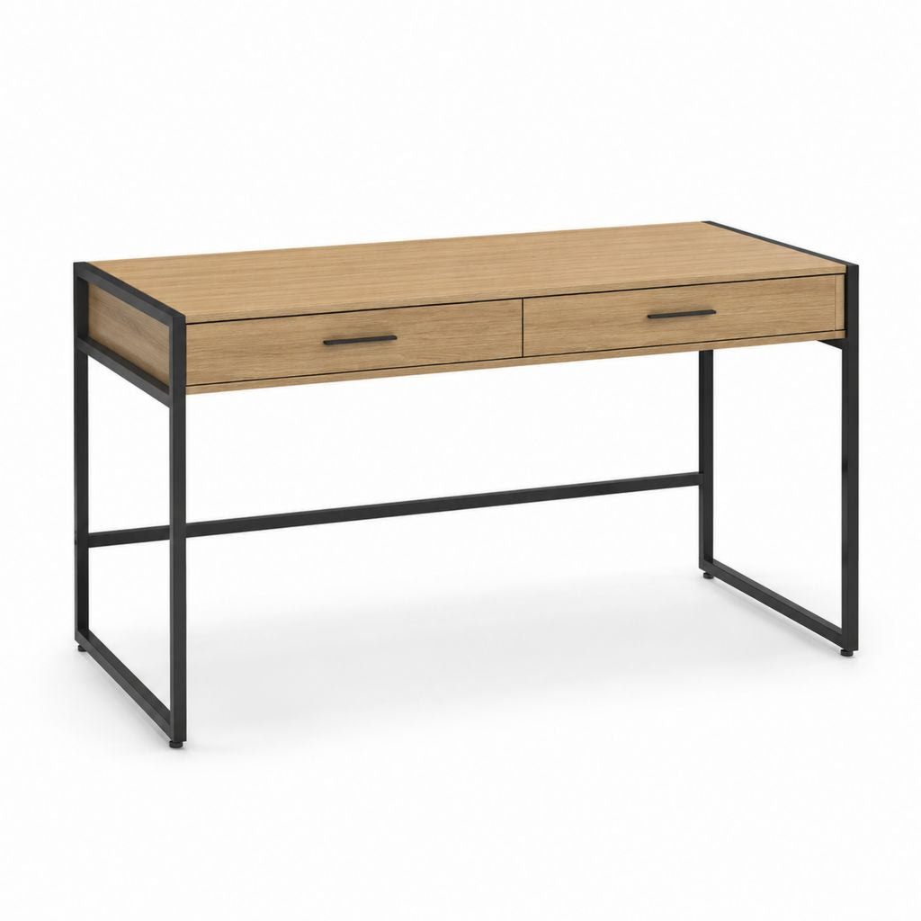 Scrivania tradizionale con 2 cassetti rovere e acciaio nero rettangolare 120 x 60 x 75 cm