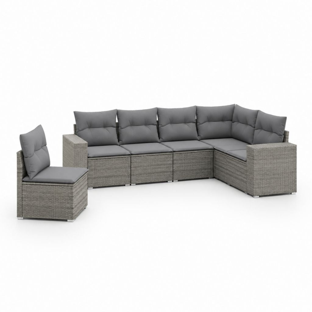 Salotto da giardino angolare 5 posti grigio in rattan PE con cuscini 280 x 210 x 63 cm