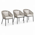 Set 3 sedie da giardino con braccioli grigio tortora in corda PE e acciaio 57 x 62 x 84 cm