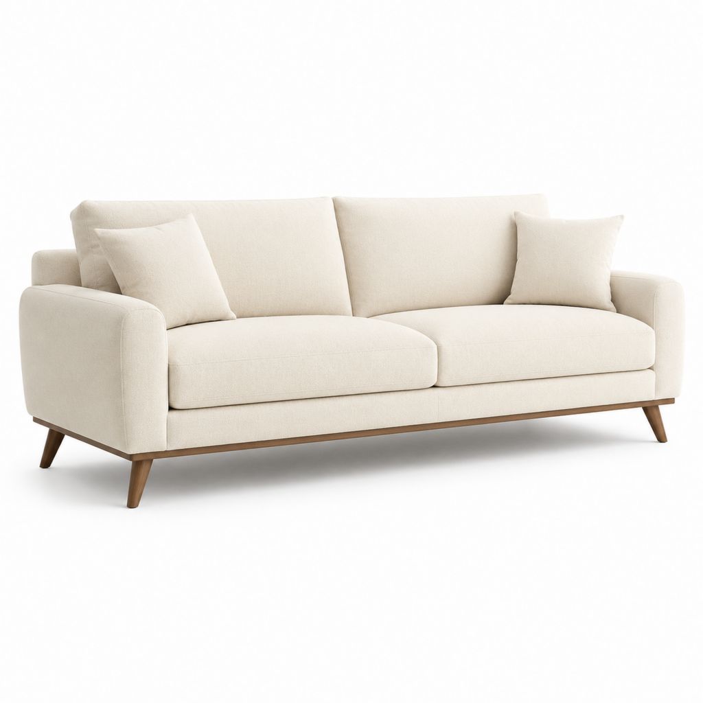 Divano 3 posti beige in poliestere con struttura in legno massello 210 x 90 x 85 cm