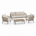 Set salotto da giardino 4 pezzi beige e tortora in acciaio verniciato a polvere con corda PE divano 3 posti 200 x 78 x 76 cm