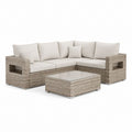 Set divano angolare da giardino beige in rattan PE con tavolino rettangolare 220 x 220 x 85 cm