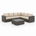 Set divano angolare da giardino 6 posti grigio marrone e crema in rattan PE e acciaio con tavolino 280 x 210 x 63 cm