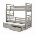 Letto a castello triplo per bambini grigio in legno massello di pino 203 x 105 x 190 cm con 2 cassetti