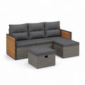 Set salotto da giardino angolare 3 posti grigio in rattan PE e legno massello di acacia con tavolino 198 x 140 x 70 cm