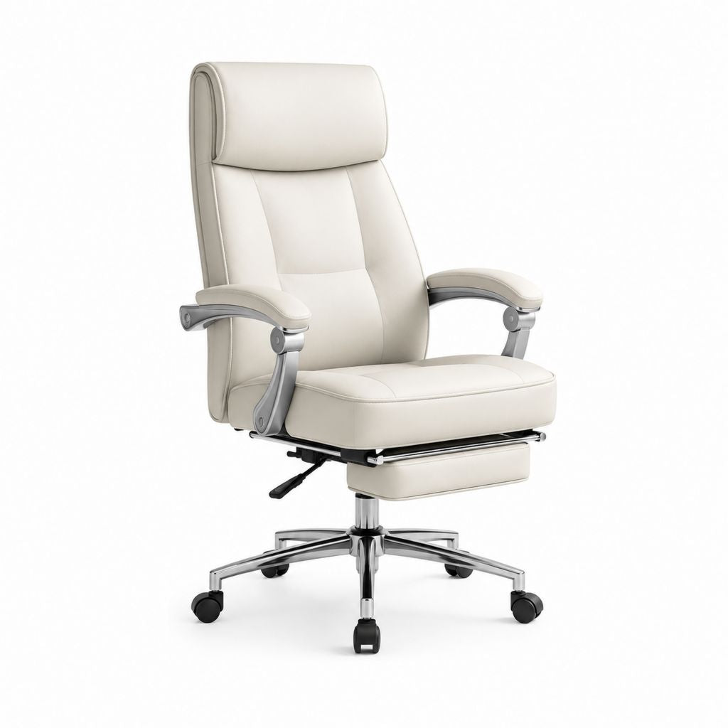 Sedia direzionale da ufficio girevole avorio in pelle sintetica PU con schienale alto 65 x 68 x 118-128 cm