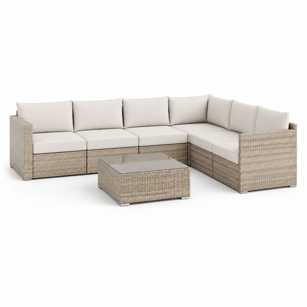 Set divano da giardino angolare 6 pezzi beige in rattan PE con tavolino 280 x 210 x 65 cm