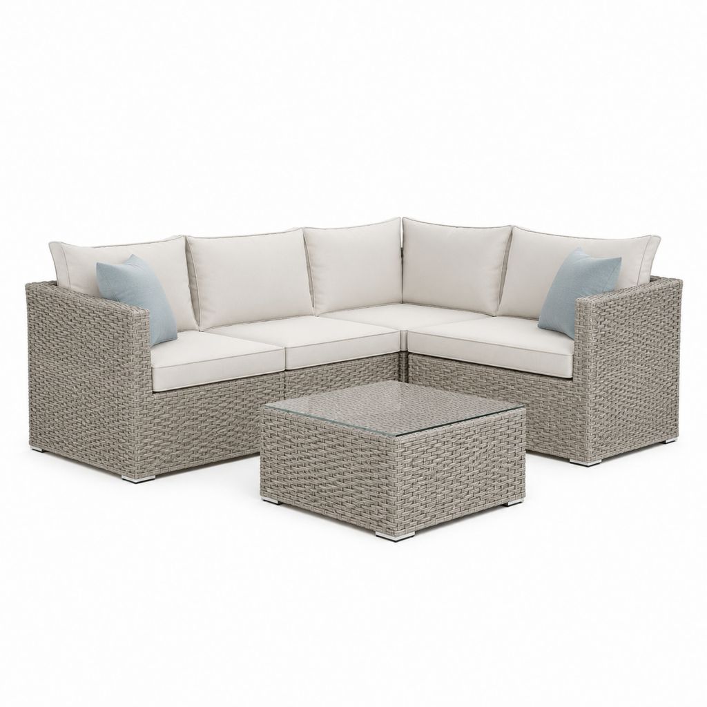 Set divani da giardino angolare 4 posti grigio in rattan PE con tavolino quadrato 240 x 240 cm