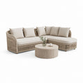 Set divano da giardino angolare beige in rattan sintetico PE con tavolino rotondo 240 x 160 x 78 cm