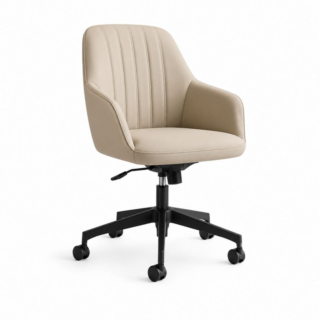 Sedia da ufficio girevole beige in pelle sintetica PU con braccioli 62 x 62 x 88-98 cm