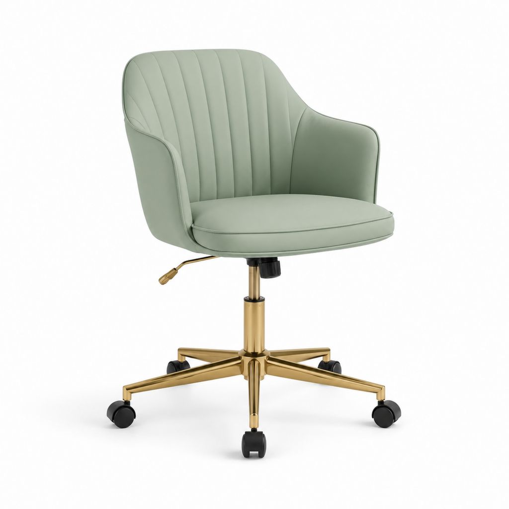 Sedia da ufficio girevole verde salvia in similpelle PU con braccioli 64 x 64 x 84-94 cm