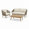 Set divani da giardino 4 pezzi beige e taupe in alluminio con corda sintetica tavolino rettangolare 120 x 60 cm