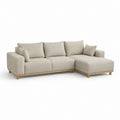 Divano angolare con chaise longue beige chiaro in poliestere e legno massello 250 x 160 x 85 cm
