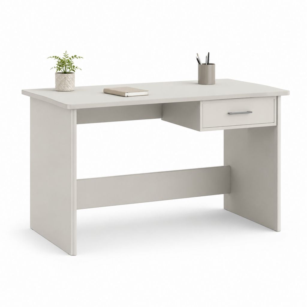 Scrivania da ufficio tradizionale grigio chiaro in pannello truciolare nobilitato rettangolare con cassetto 120 x 60 x 75 cm
