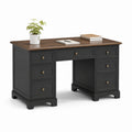 Scrivania tradizionale nera e marrone in MDF 140 x 70 x 76 cm con 7 cassetti